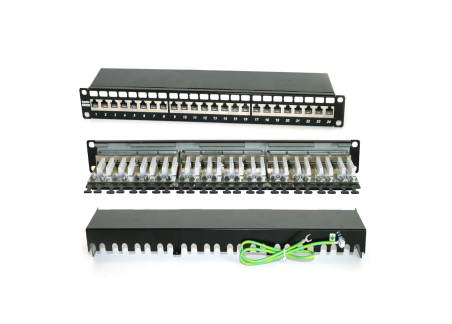 Hyperline PP2-19-24-8P8C-C6A-SH-110D Патч-панель 19', 1U, 24 порта RJ-45 полн. экран., категория 6A, Dual IDC
