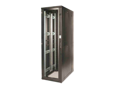Серверный напольный шкаф для ЦОД 42U, 600х1200, передняя дверь одностворчатая, задняя дверь двустворчатая, перфорация, цвет черный